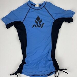 Reef Swim Shirt Girls Small Blue Black Cinched Sides